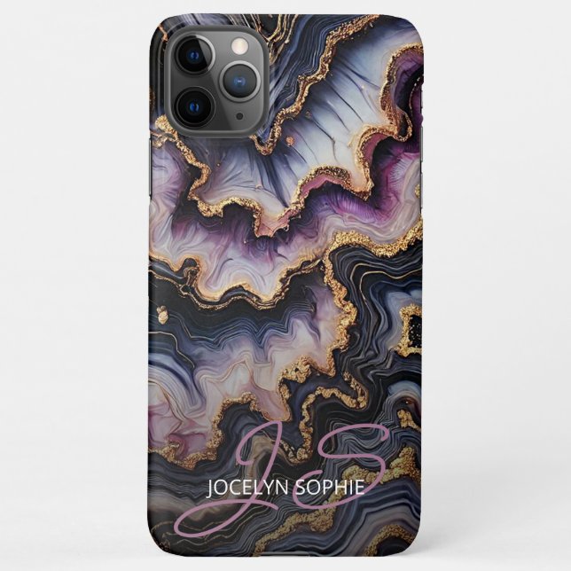 Schwarz-blaues Violet Lila Gold Marmorklasseln Art iPhone Hülle (Rückseite)