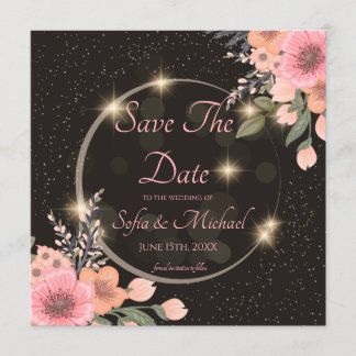 Schwarz/Blumen Save the Date Einladung