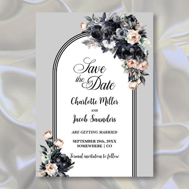 Schwarz-Blütengrau-Hochzeit rettet das Datum Save The Date (Von Creator hochgeladen)