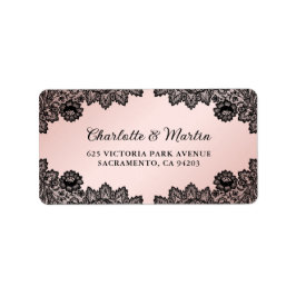 Schwarz-Blütenlace Hochzeit Adressaufkleber