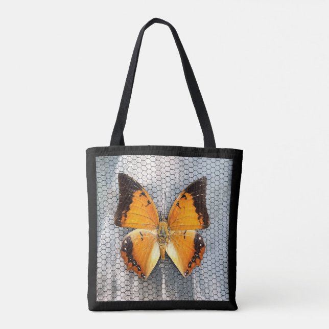 Schwarz-Bordeauxpas Butterfly Tote Bag Tasche (Rückseite)
