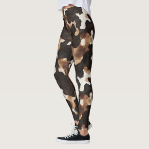 Schwarz Braun Creme Kuhdruck Leggings