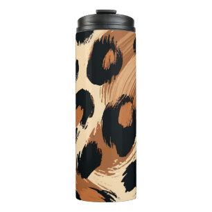 Schwarz Braun Cremefarben gemalter Leopard Tierpri Thermosbecher