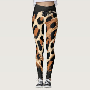 Schwarz Braun Cremefarben Gemaltes Leoparden Tierd Leggings