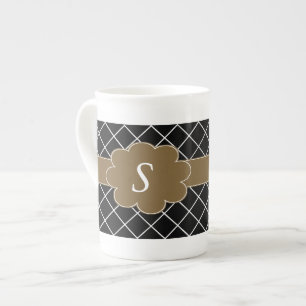 Schwarz Braun Monogramm Prozellantasse