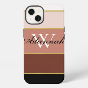 Schwarz Braun Pfirsich Rosa Chic Farbbalken Streif iPhone Hülle