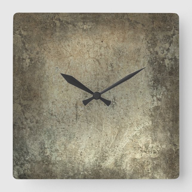 Schwarz, Braun und Taupe Grunge Quadratische Wanduhr (Vorderseite)