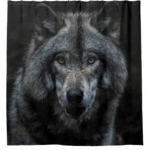 SCHWARZ-BRAUN-WOLF-GEMÄLDE DUSCHVORHANG
