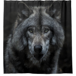 SCHWARZ-BRAUN-WOLF-GEMÄLDE DUSCHVORHANG