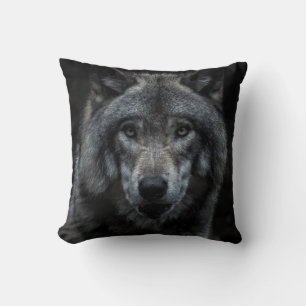 SCHWARZ-BRAUN-WOLF-GEMÄLDE KISSEN