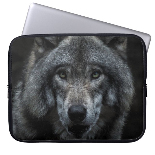 SCHWARZ-BRAUN-WOLF-GEMÄLDE LAPTOPSCHUTZHÜLLE (Vorderseite)