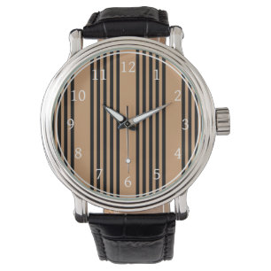 Schwarz-Bräune-Fünf-Streifen-Muster Armbanduhr