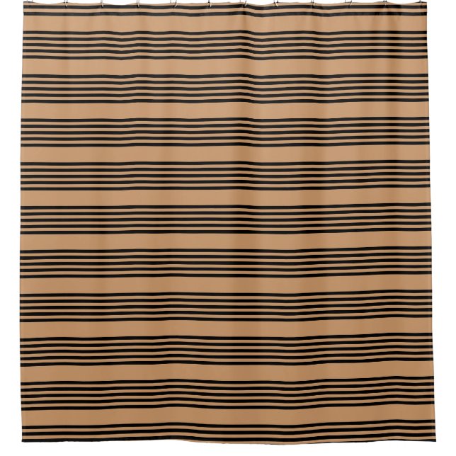 Schwarz-Bräune-Fünf-Streifen-Muster Duschvorhang (Vorderseite)