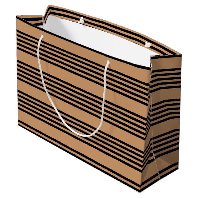 Schwarz-Bräune-Fünf-Streifen-Muster Große Geschenktüte (Rückseite Schrägansicht)