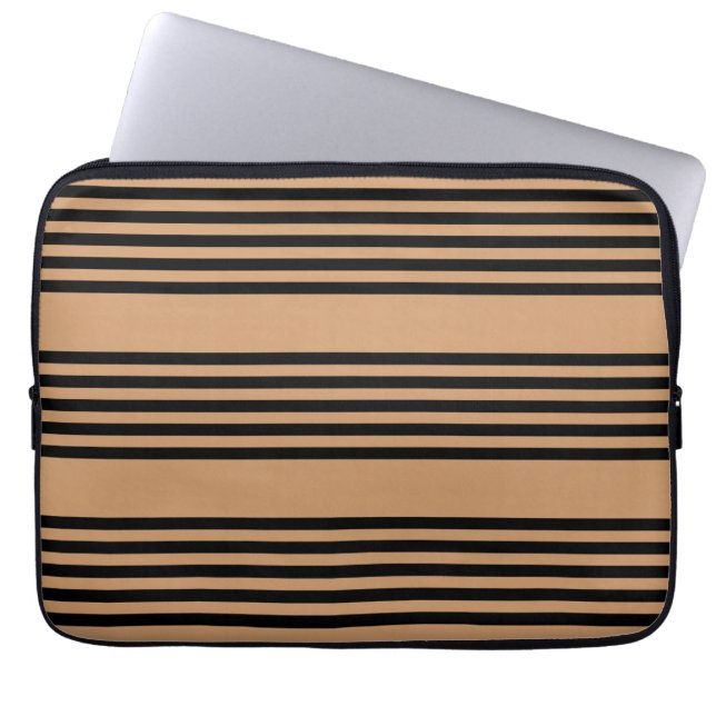 Schwarz-Bräune-Fünf-Streifen-Muster Laptopschutzhülle (Vorderseite)