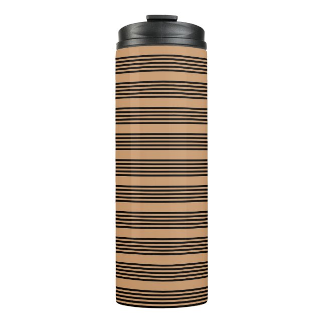 Schwarz-Bräune-Fünf-Streifen-Muster Thermosbecher (Vorderseite)