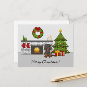 Schwarz-brauner Cavalier Hund in einem Weihnachtsz Postkarte