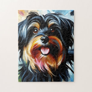 Schwarz-brauner Havanese Hund Acryl Druck Hundelie