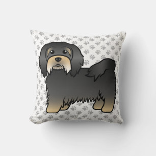 Schwarz-brauner Havanese süßer Cartoon-Hund & Pfot Kissen