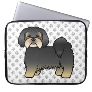 Schwarz-brauner Lhasa Apso süßer Cartoon-Hund Laptopschutzhülle