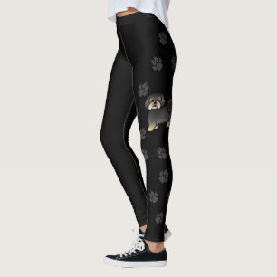Schwarz-brauner Lhasa Apso süßer Cartoon-Hund & Pf Leggings