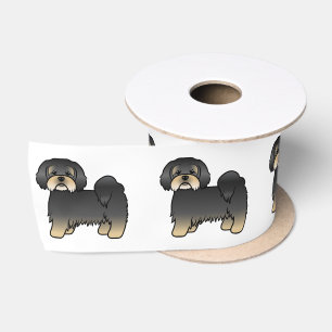 Schwarz-brauner Lhasa Apso süßer Cartoon-Hund Satinband