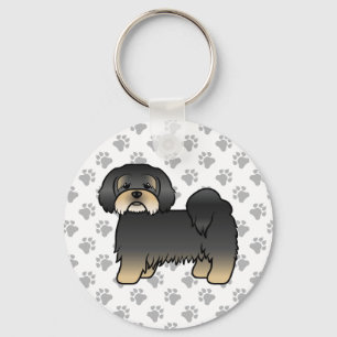 Schwarz-brauner Lhasa Apso süßer Cartoon-Hund Schlüsselanhänger