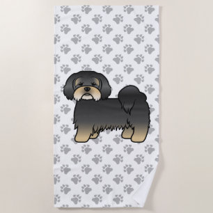 Schwarz-brauner Lhasa Apso süßer Cartoon-Hund Strandtuch