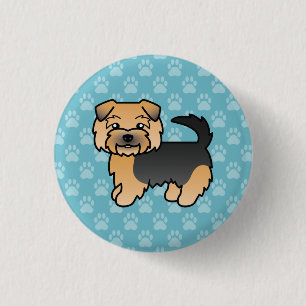 Schwarz-brauner Norfolk-Terrier-Hund auf Blau Button