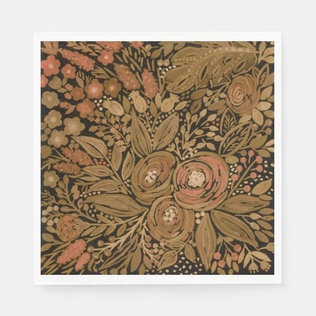 Schwarz-braunes Blumenmuster schwarz, braun Serviette (Vorderseite)