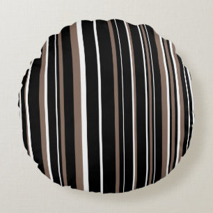 Schwarz, Brauntaupe und Weiß Barcode-Streifen Rundes Kissen