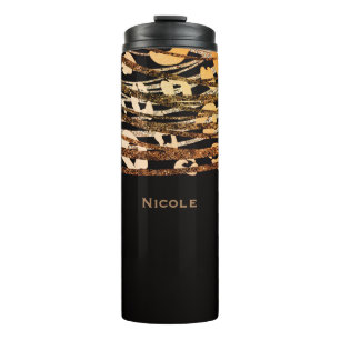 Schwarz & Bronze Kupfer Gold Leopard Gepard Druck Thermosbecher