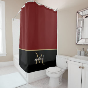 Schwarz Burgundy & Gold Monogram Elegant Luxury Duschvorhang