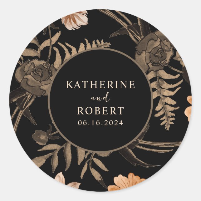 Schwarz-Burnt-Orange-Terrakotta-Hochzeit im Herbst Runder Aufkleber (Vorderseite)