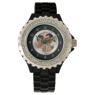 Schwarz-Chrome-Keepake-Fotovorlage Armbanduhr