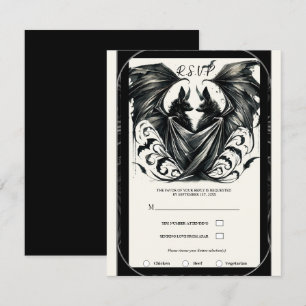 Schwarz Creme Silber Gothic Liebe Fledermäuse Hoch Einladung