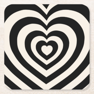 Schwarz-Creme-Weiß-Herz Rechteckiger Pappuntersetzer