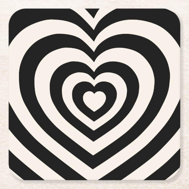 Schwarz-Creme-Weiß-Herz Rechteckiger Pappuntersetzer (Vorderseite)