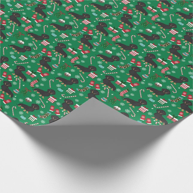 Schwarz-Dackel-Hundeschlitten Geschenkpapier (Ecke)