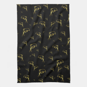 schwarz, delphin, fisch, natur, aquatisch, design geschirrtuch