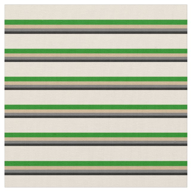 Schwarz, Dim Gray, Tan, Green und Bisque Lines Stoff (Nahaufnahme)