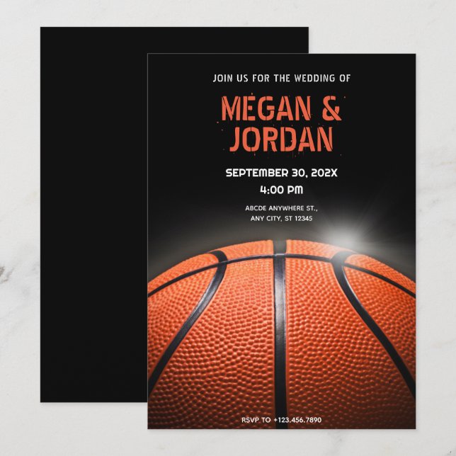 Schwarz-Dunkel-Basketball-Hochzeit Einladung (Vorne/Hinten)