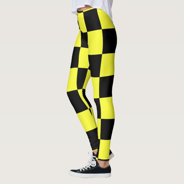 Schwarz/Dunkelgelb-Karton-Muster Leggings (Links)
