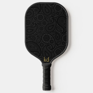 Schwarz-Dunkelgrau-Vintag-Paisley-Monogramm Pickleball Schläger