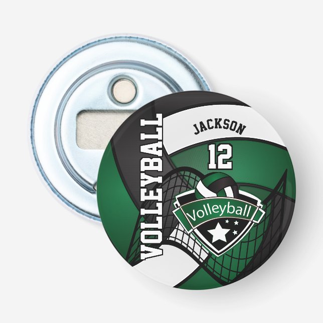Schwarz, Dunkelgrün und Weiß-Volleyball-Logo Flaschenöffner (Vorderseite)