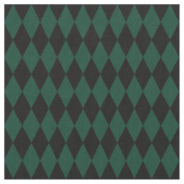 Schwarz & Dunkelgrüne Harlekin-Diamanten Stoff (Nahaufnahme)