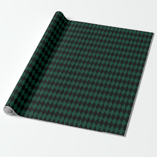 Schwarz & Dunkelgrüne Harlequin-Diamanten Geschenkpapier