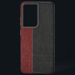 Schwarz/Dunkelrot Vintag geheftetes Vintages Leder Samsung Galaxy Hülle<br><div class="desc">Elegantes Bild von maskulinen schwarz und dunkelrot gesteppten Vintagen Imitat Leder mit anpassbarem Monogramm.</div>