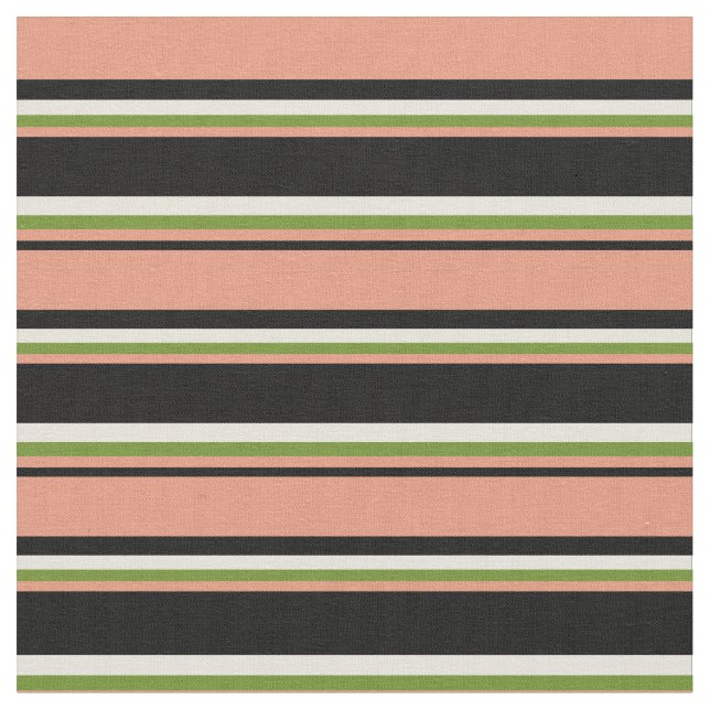 Schwarz, Dunkler Lachs, Grün und Beige-Muster Stoff (Nahaufnahme)