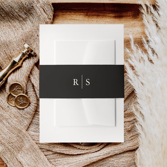 Schwarz & Ecru bearbeitbare Farbe Monogramm Hochze Einladungsbanderole (Von Creator hochgeladen)